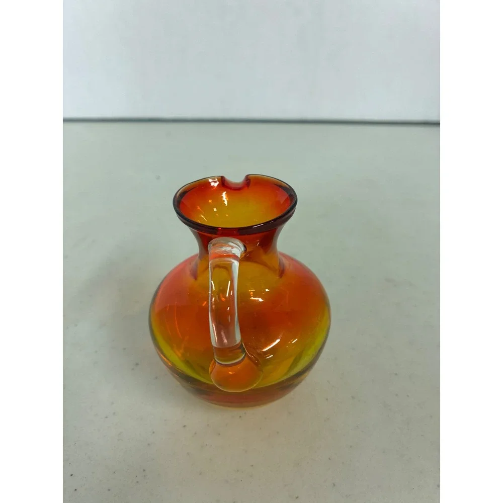 Vintage‎ Amberina Art Glass Miniature Pitcher Red Yellow Ombre Hand Blown 4